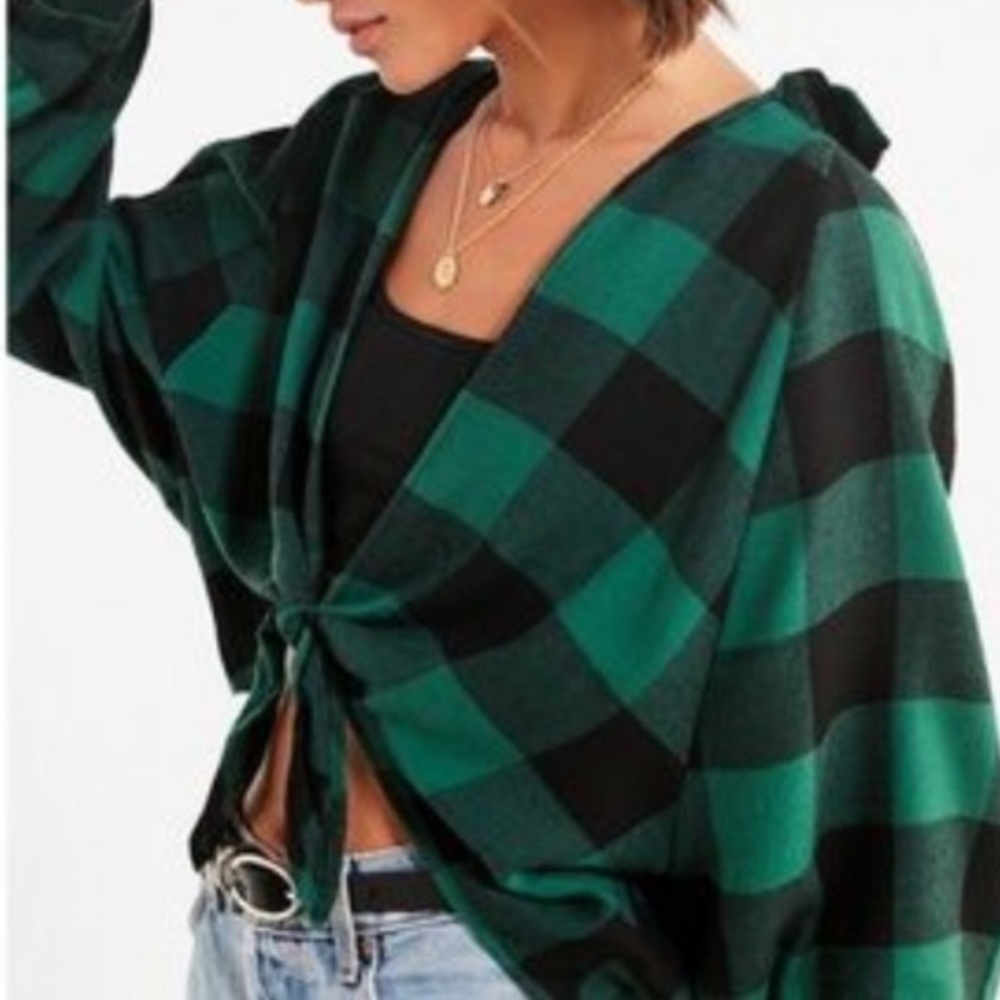 NWT UO Courtney Tie-Front Flannel Plaid Top